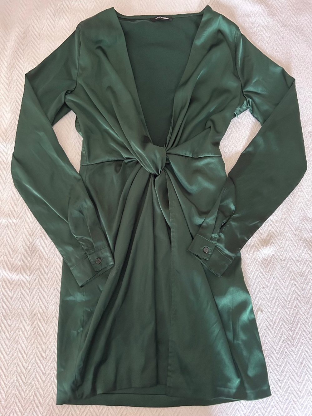 Fashion Nova Long Sleeve Deep Plunge Silk Dress